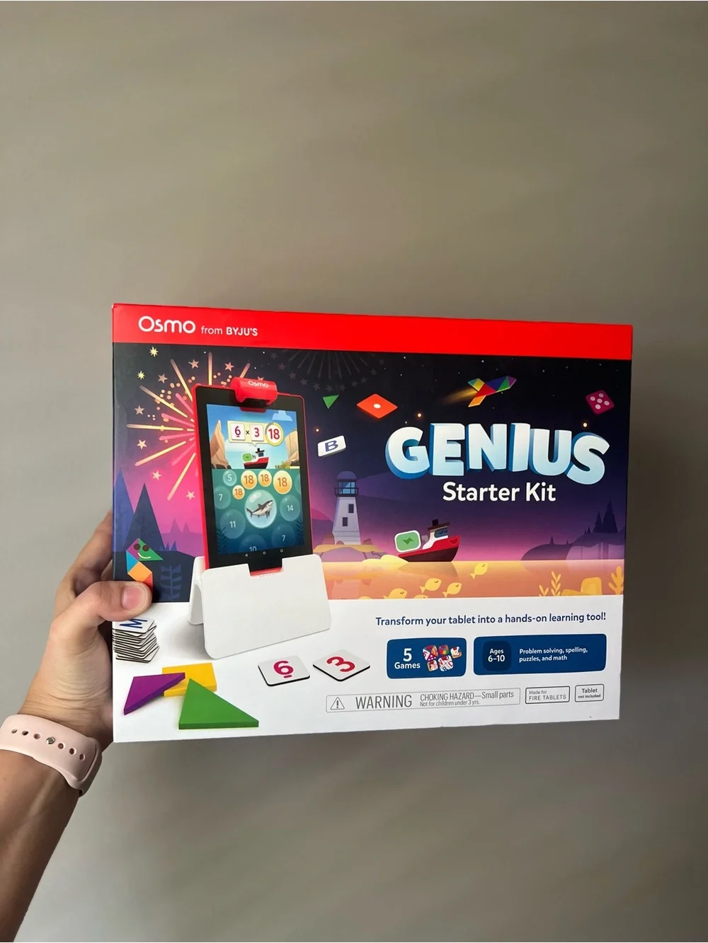 Osmo Genius Kit, Ages 6-10, Spelling, Math & Creativity Games, Fire Tablet